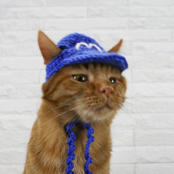 HAND CRAFTED Baseball Cat Hat Visor Crochet Hairy Wig Costume Photo Prop - Picture 5 of 12